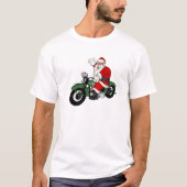 Funny Santa Claus op groene  motorfiets T-shirt (Voorkant)