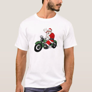 Funny Santa Claus op groene  motorfiets T-shirt