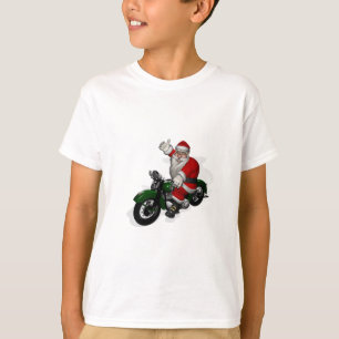 Funny Santa Claus op groene  motorfiets T-shirt