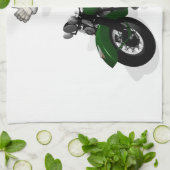 Funny Santa Claus op groene motorfiets Theedoek (Gevouwen)