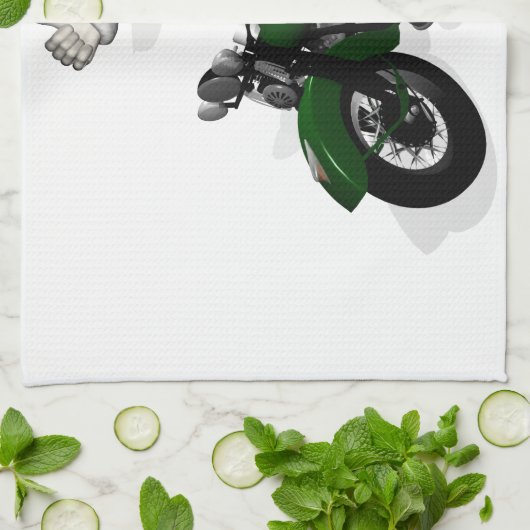 Funny Santa Claus op groene  motorfiets Theedoek (Gevouwen)