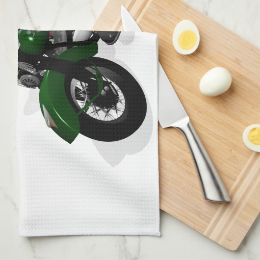 Funny Santa Claus op groene motorfiets Theedoek (Quarter Fold)
