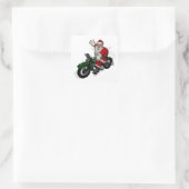 Funny Santa Claus op groene  motorfiets Vierkante Sticker (Tas)