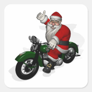 Funny Santa Claus op groene  motorfiets Vierkante Sticker