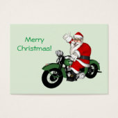 Funny Santa Claus op groene  motorfiets Visitekaartje (Voorkant)