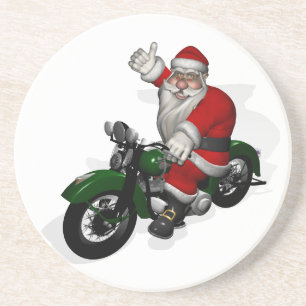 Funny Santa Claus op groene  motorfiets Zandsteen Onderzetter