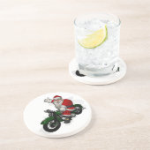 Funny Santa Claus op groene  motorfiets Zandsteen Onderzetter (Zijkant)