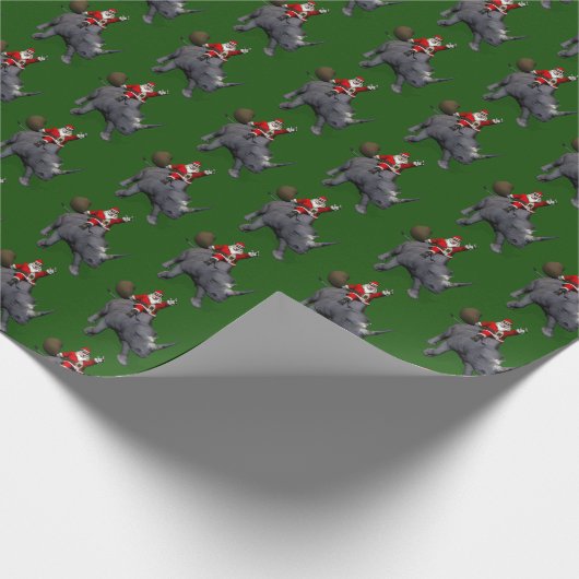 Funny Santa Claus op Rhino Rhinoceros Cadeaupapier (Hoek)