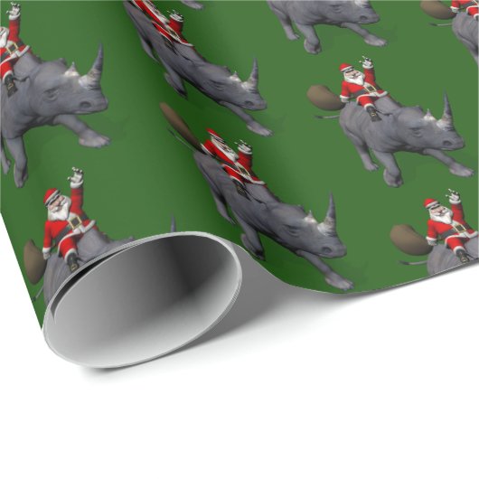 Funny Santa Claus op Rhino Rhinoceros Cadeaupapier (Rol Hoek)