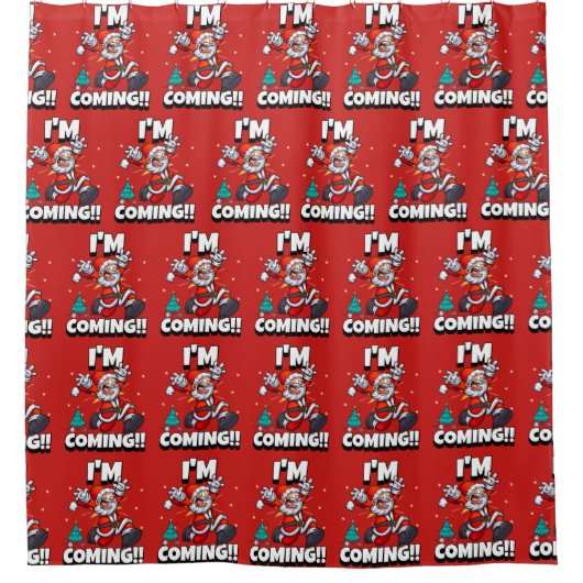 Funny Santa Claus Pattern Humoureuze Kerstmis Douchegordijn (Voorkant)