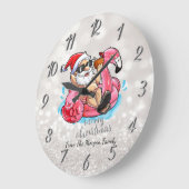 Funny Santa Claus, Pink Flamingos Christmas Grote Klok (Hoek)