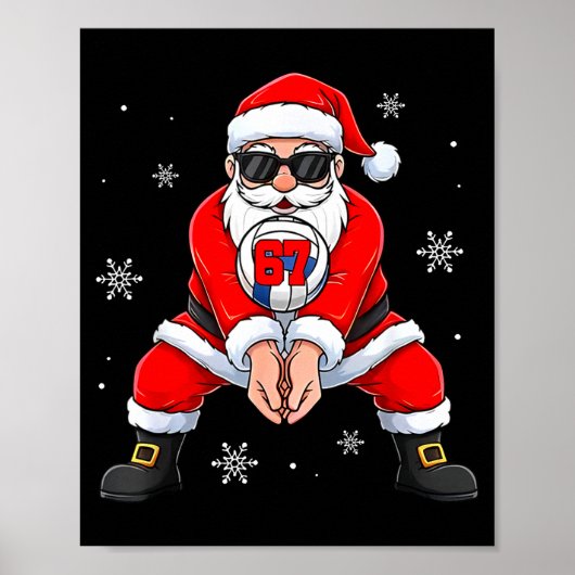 Funny Santa Claus Playing Volleyball Six Seven Chr Poster (Voorkant)