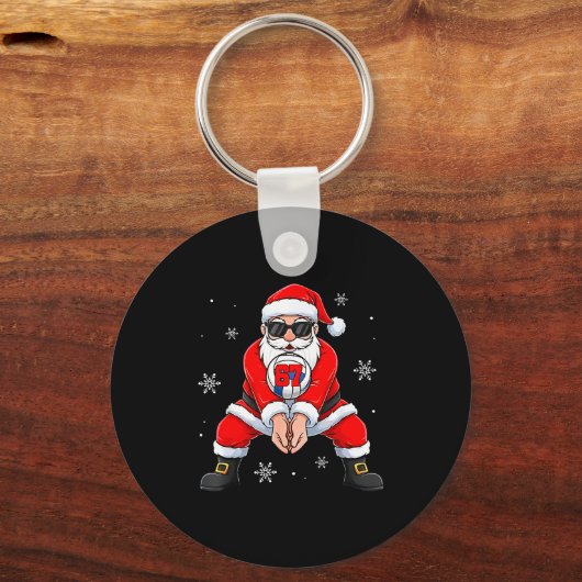 Funny Santa Claus Playing Volleyball Six Seven Chr Sleutelhanger (Voorkant)