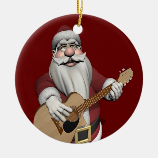 Funny Santa Claus Plays Accoustic Guitar Keramisch Ornament (Voorkant)
