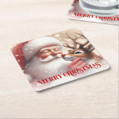 Funny Santa Claus Red Nose Rudolph Coasters Kartonnen Onderzetters (Schuin)