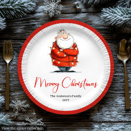 Funny Santa Claus Red White Christmas Party Plates Papieren Bordje