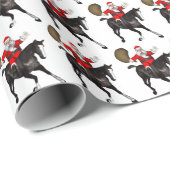 Funny Santa Claus Riding a Black Horse Cadeaupapier (Rol Hoek)