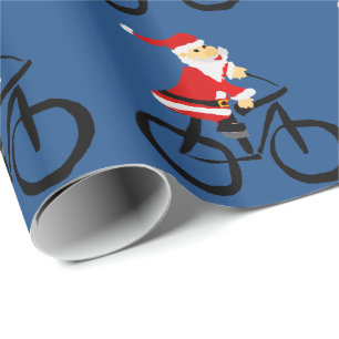 Funny Santa Claus Riding Bicycle Kerstkunst Cadeaupapier