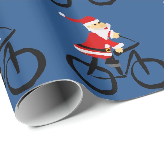 Funny Santa Claus Riding Bicycle Kerstkunst Cadeaupapier (Rol Hoek)