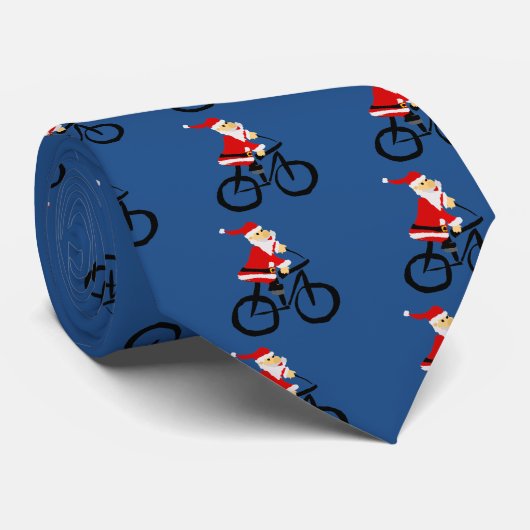 Funny Santa Claus Riding Bicycle Kerstkunst Stropdas (Opgerold)