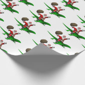 Funny Santa Claus Riding Cool Green Lizard Cadeaupapier (Hoek)