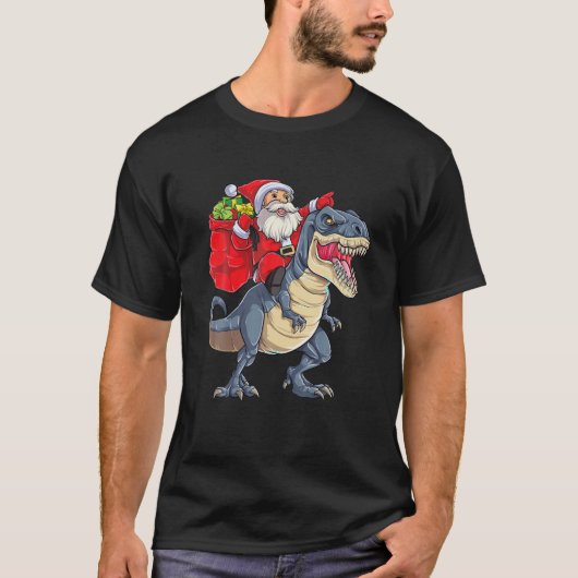 Funny Santa Claus Riding Dinosaur T Rex Boys Kinde T-shirt (Voorkant)