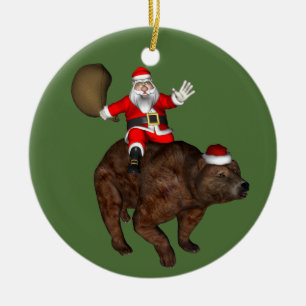 Funny Santa Claus Riding op bruin Beer Keramisch Ornament