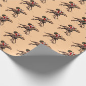 Funny Santa Claus Riding op Deinonychus Dinosaur Cadeaupapier (Hoek)