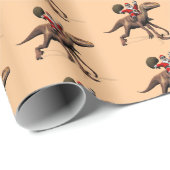 Funny Santa Claus Riding op Deinonychus Dinosaur Cadeaupapier (Rol Hoek)