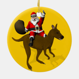Funny Santa Claus Riding op Kangaroo Keramisch Ornament
