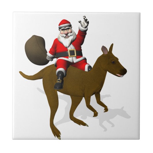 Funny Santa Claus Riding op Kangaroo Tegeltje (Voorkant)