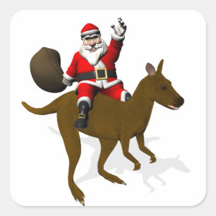 Funny Santa Claus Riding op Kangaroo Vierkante Sticker