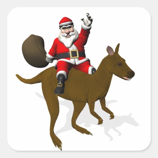 Funny Santa Claus Riding op Kangaroo Vierkante Sticker (Voorkant)