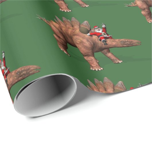 Funny Santa Claus Riding op Stegosaurus Dinosaur Cadeaupapier (Rol Hoek)