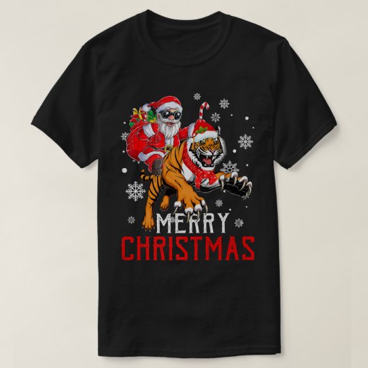 Funny Santa Claus Riding Tiger Xmas Holiday Men Bo T-shirt (Design voorkant)