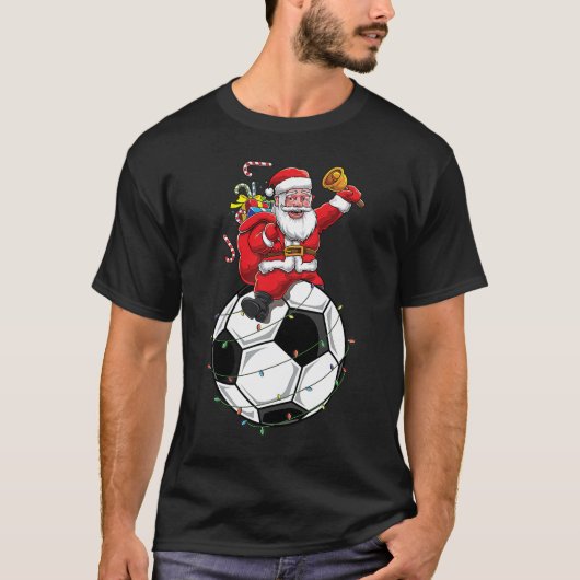 Funny Santa Claus Soccer Player Ball-kerstknippen T-shirt (Voorkant)