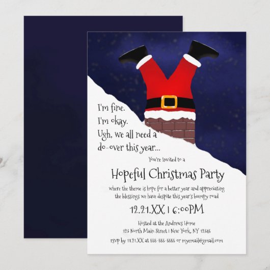 Funny Santa Claus Stuck Chimney Hopeful Kerstmis Kaart (Voorkant / Achterkant)