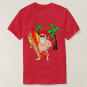 Funny Santa Claus Surfende Kerstmis in Hawaii juli T-shirt (Design voorkant)