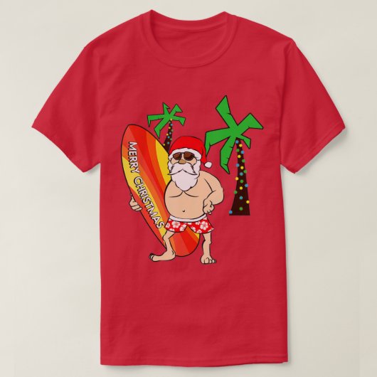 Funny Santa Claus Surfende Kerstmis in Hawaii juli T-shirt (Design voorkant)
