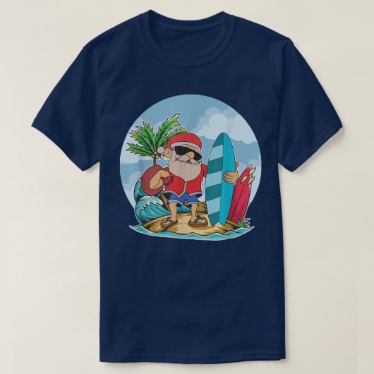 Funny Santa Claus Surfing Summer Hawaiian Christma T-shirt (Design voorkant)