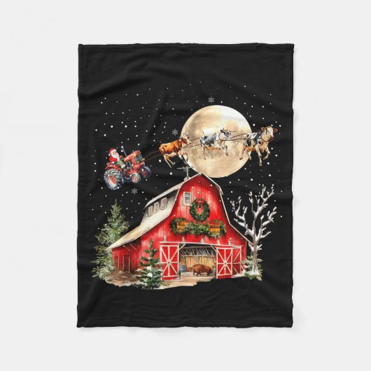 Funny Santa Claus Tractor Cows Farm Farmer Christm Fleece Deken (Voorkant)