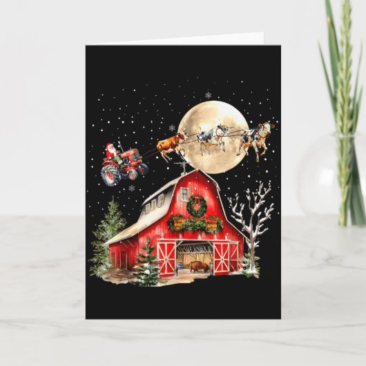 Funny Santa Claus Tractor Cows Farm Farmer Christm Kaart (Voorkant)