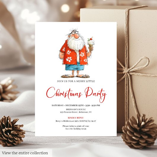 Funny Santa Claus Watercolor Festive Party Invite Kaart
