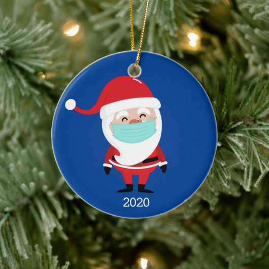 Funny Santa Claus Wearing Facemask 2020 Kerstmis Keramisch Ornament (Boom)