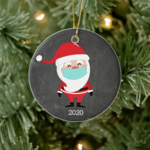 Funny Santa Claus Wearing Facemask 2020 Kerstmis Keramisch Ornament