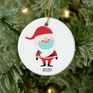 Funny Santa Claus Wearing Facemask 2020 Kerstmis Keramisch Ornament