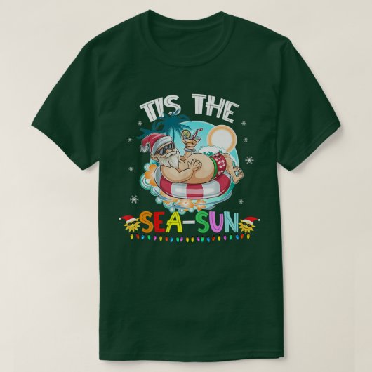 Funny Santa Claus zwemt rond de SeaSun Kerstmis T-shirt (Design voorkant)