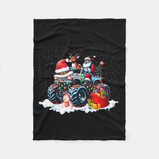 Funny Santa Clause Riding Monster Red Truck Xmas T Fleece Deken (Voorkant)