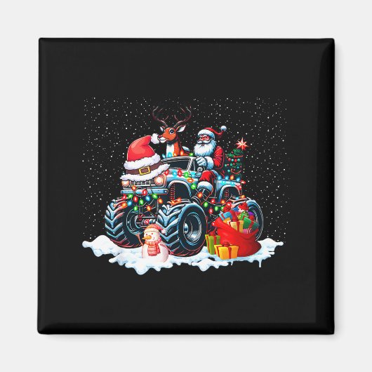Funny Santa Clause Riding Monster Red Truck Xmas T Magneet (Voorkant)