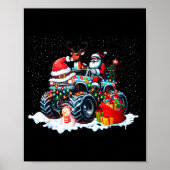 Funny Santa Clause Riding Monster Red Truck Xmas T Poster (Voorkant)